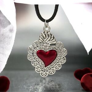 5 For $25💫Whimsigoth Silver Filigree Red Heart Pendant Necklace